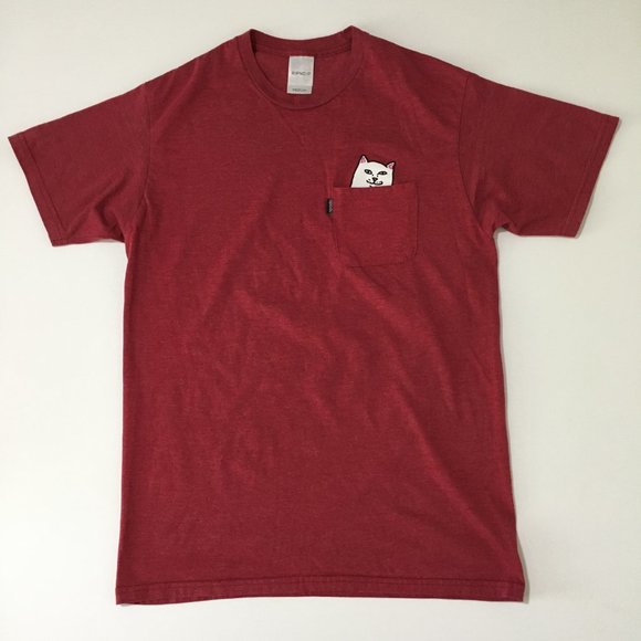 RIPNDIP Red Pocket T Shirt w/White Cat in Pocket Crew Neck Short Sleeves Size M - Picture 10 of 13